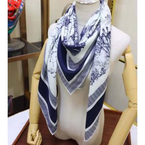 KHĂN Dior Women Toile De Jouy Quatre Saisons Square Scarf Blue Silk Twill