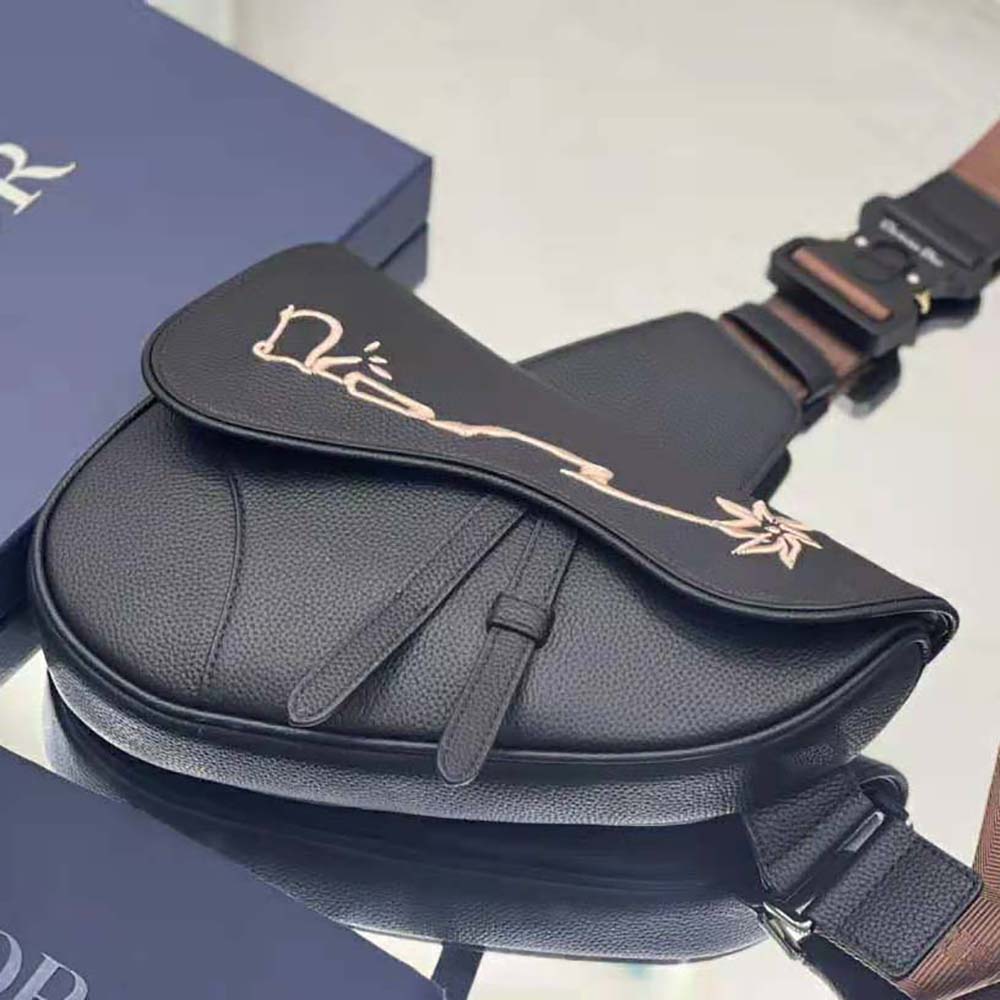 TÚI Dior Saddle Bag Dior Gray Grained Calfskin with Christian Dior 1947 Signature