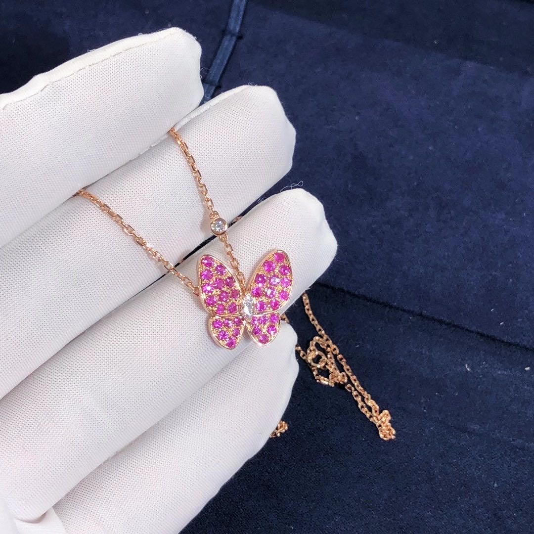 DÂY CHUYỀN VAN CLEEF & ARPELS Two Butterfly DIAMOND SAPPHIRE 18K ROSE GOLD