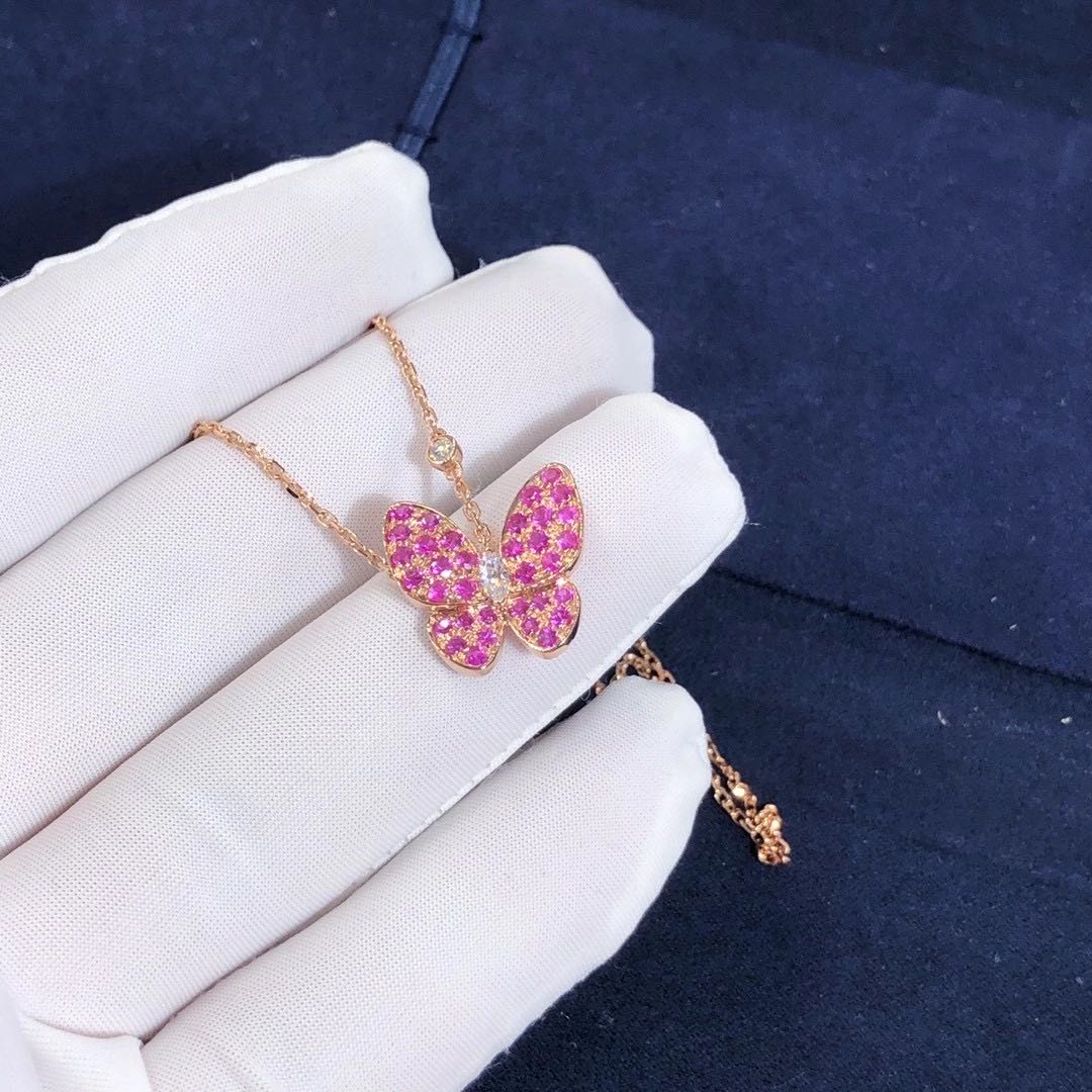 DÂY CHUYỀN VAN CLEEF & ARPELS Two Butterfly DIAMOND SAPPHIRE 18K ROSE GOLD