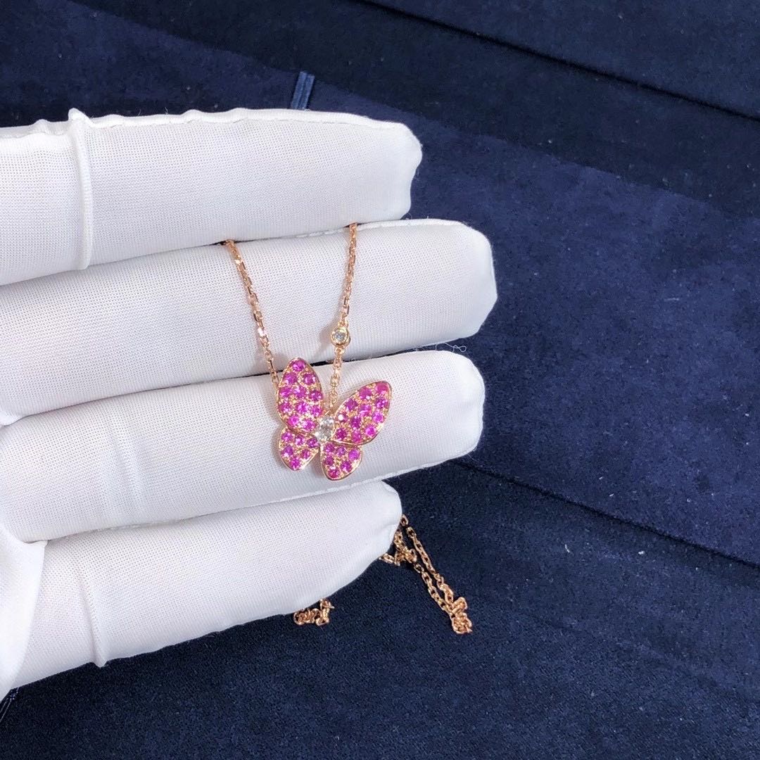 DÂY CHUYỀN VAN CLEEF & ARPELS Two Butterfly DIAMOND SAPPHIRE 18K ROSE GOLD