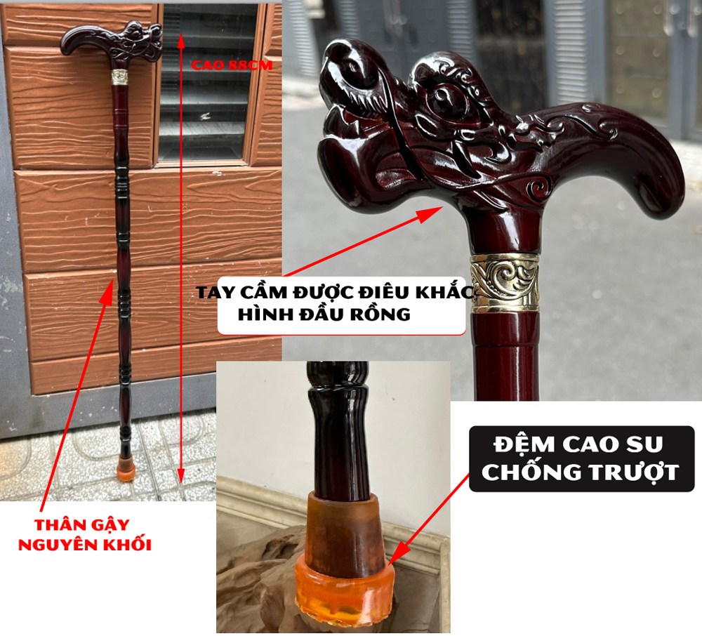 [Loại cao cấp] Gậy Gỗ Batoong Chống Cho Người Già - Tay cầm điêu khắc ...