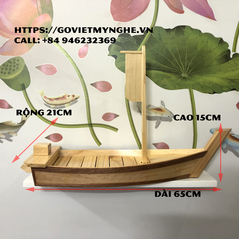 Dài 65cm - 1 cột buồm] Khay gỗ đựng sushi - khay gỗ thuyền sushi