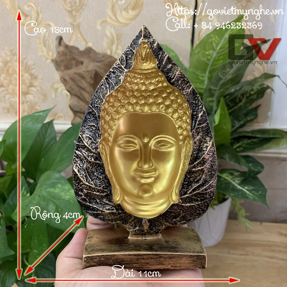 Tượng đá trang trí tượng Phật Thích Ca 3D Lá Bồ Đề - Cao 18cm Nhũ Vàng Tượng đá trang trí tượng Phật Thích Ca 3D Lá Bồ Đề - Cao 18cm Nhũ Vàng