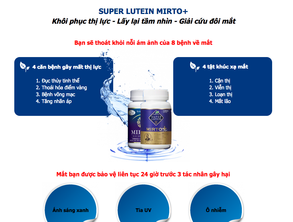 Super Lutein Mirto PLus Giúp hỗ trợ mọi khía cạnh về sức khoẻ toàn diện và đặc biệt là cho mắt