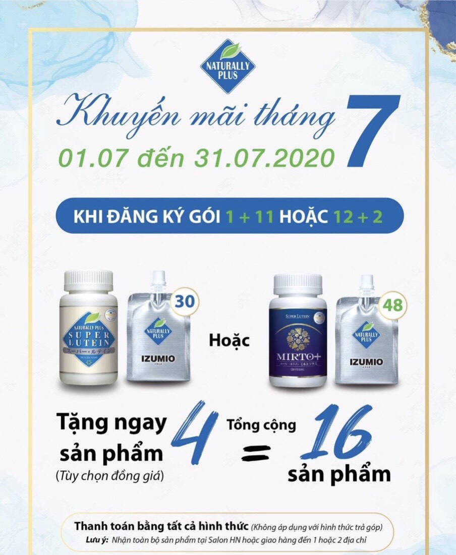 Izumio và Super Lutein Mirto Plus chương trình khuyến mãi tháng 7