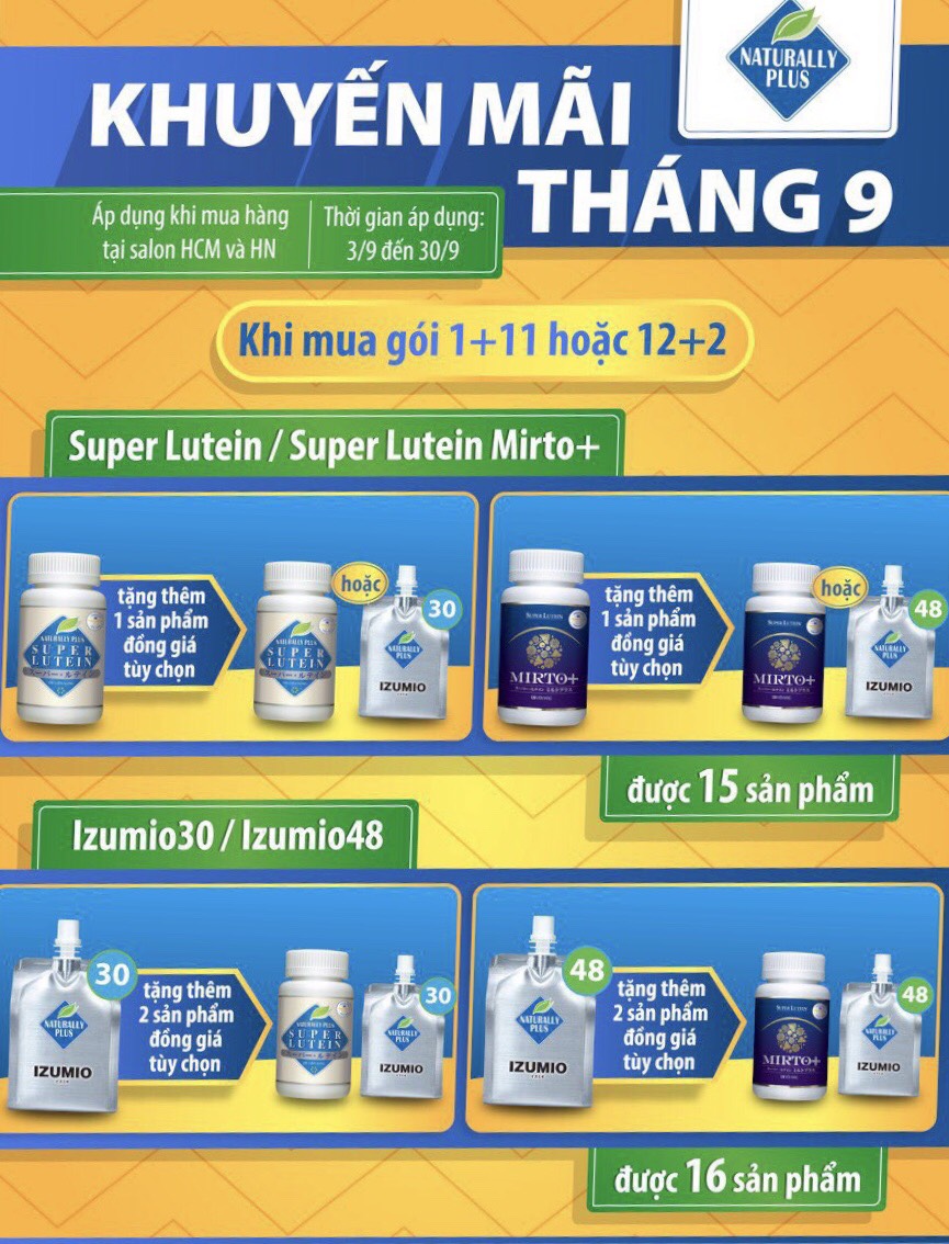 Chương Trình Khuyến Mãi Izumio và Super Lutein Mirto Plus Tháng 9