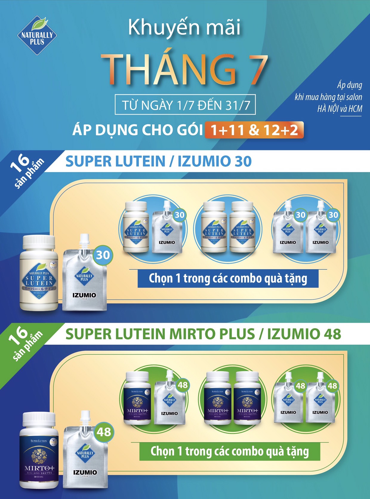 Chương Trình Khuyến Mãi Izumio và Super Lutein Mirto Plus Tháng 7