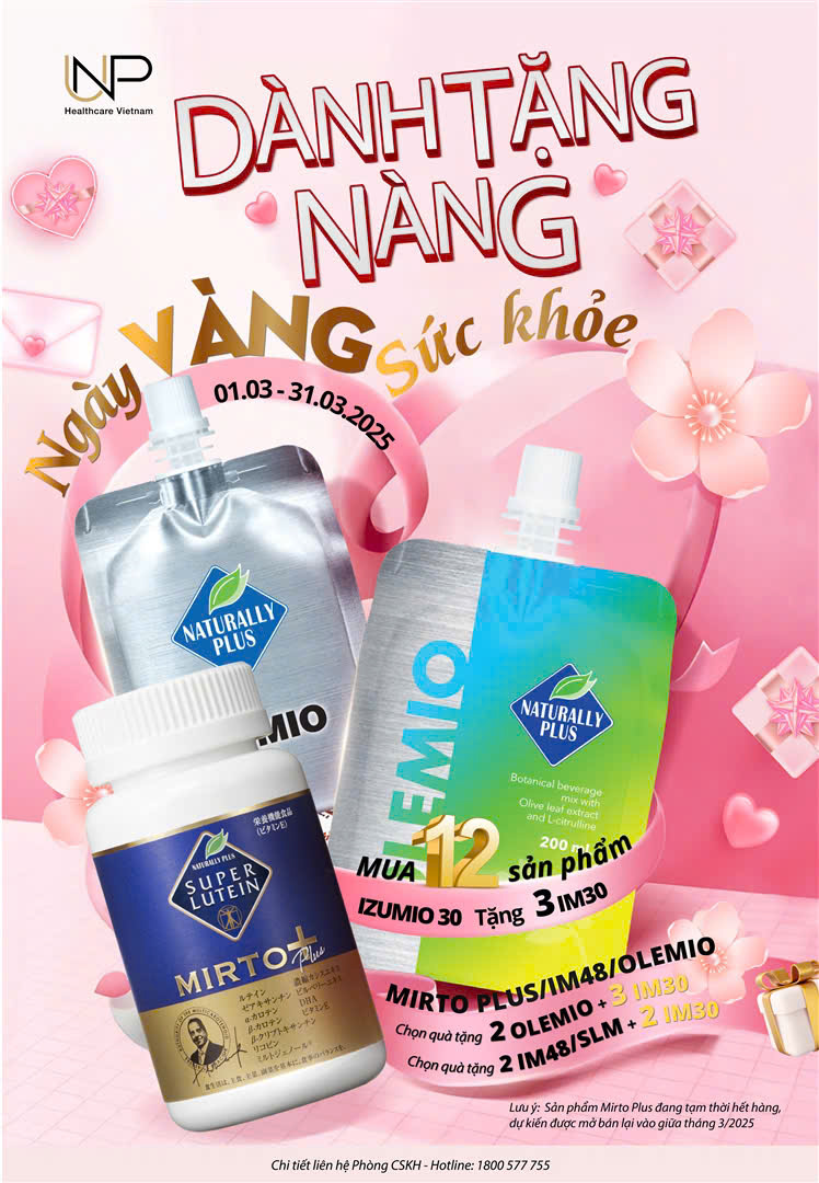 Khuyến mãi  Izumio 48 gói, Olemio và Super Lutein Mirto Plus nhân ngày 8/3