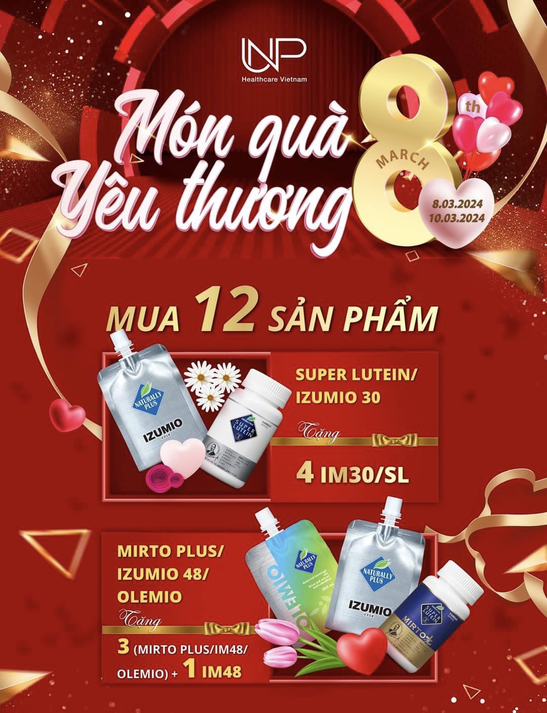 Khuyến mãi lớn 8 tháng 3 Món quà yêu thương Olemio, Izumio, Super Lutein Nhật bản