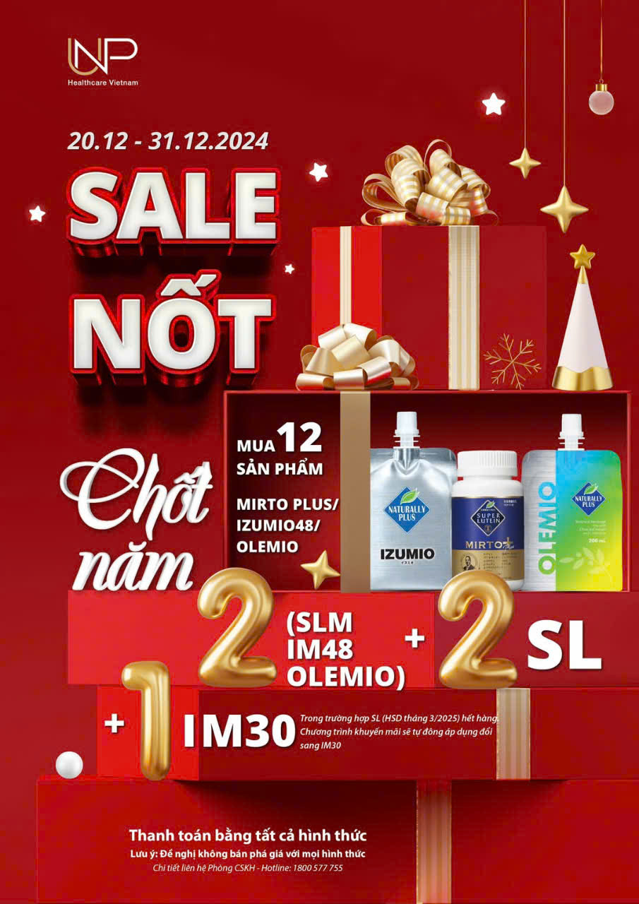 Sale Nốt Chốt Năm (20.12.2024 - 31.12.2024) SUPER LUTEIN / IZUMIO 30/MIRTO PLUS / IZUMIO 48 / OLEMIO