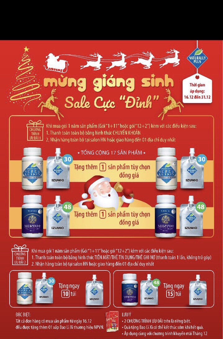 Izumio và Super Lutein Mirto Plus chương trình khuyến mãi tháng 12