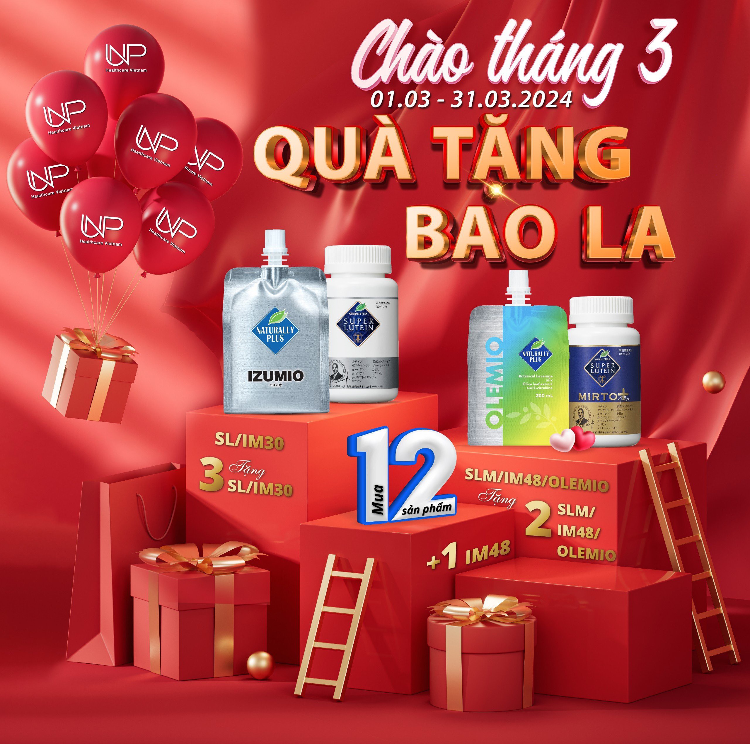 chương trình khuyến mãi tháng 3 của Olemio, Izumio, Super Lutein và Mirto Plus!