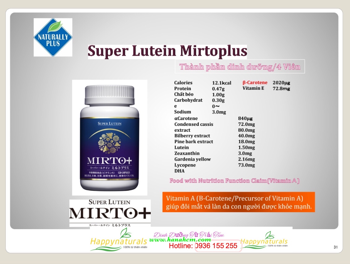Super Lutein Mirto Plus với những thành phần gì chống oxy hoá mức độ cao nhất?