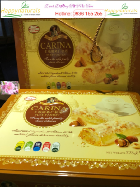 Bánh hạnh nhân và hazenut socola trắng Carina 328gr