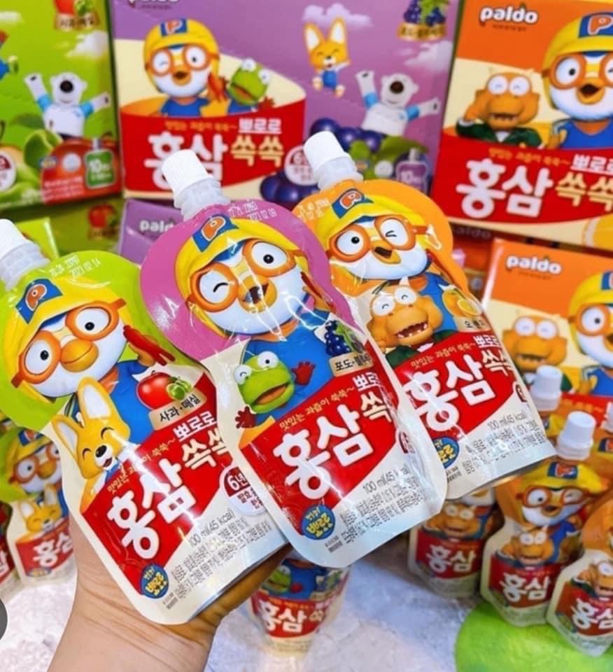 NƯỚC HỒNG SÂM TRÁI CÂY PALDO PORORO HÀN QUỐC (HỘP 10 GÓI)