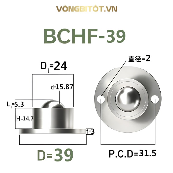Thông số kỹ thuật của con lăn bi loại đế mặt bích BCHF39