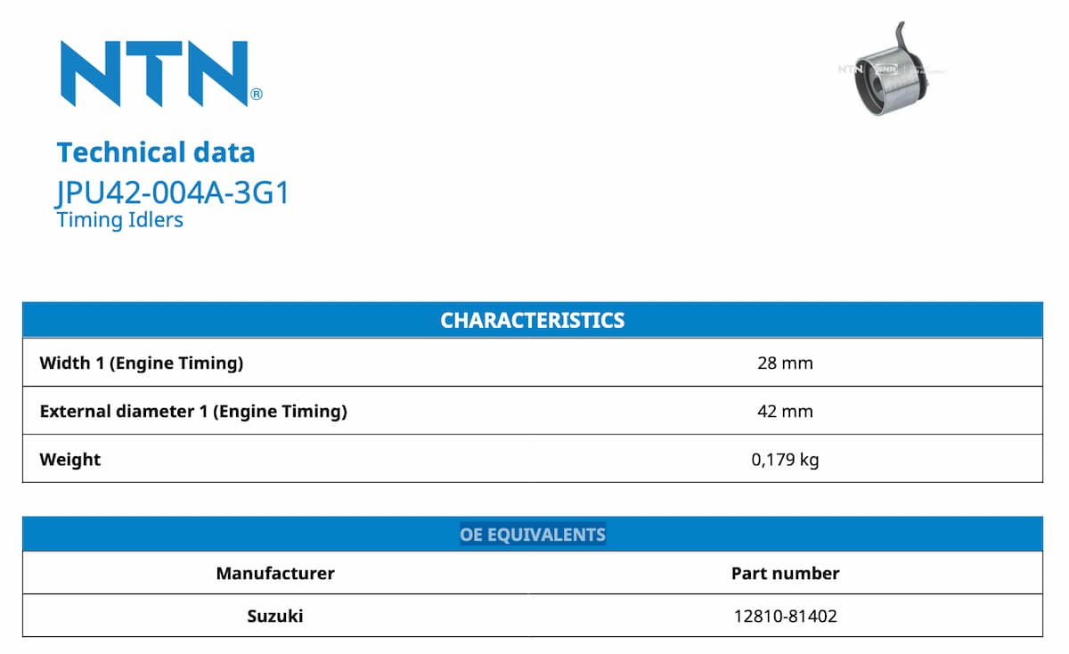 Thông số kỹ thuật của Puly căng đai cam NTN JPU42-004A-3G1