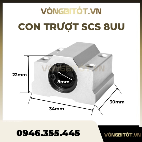 Con Trượt Tròn SCS8UU/ SCS8LUU (Hộp Kín Ф8)