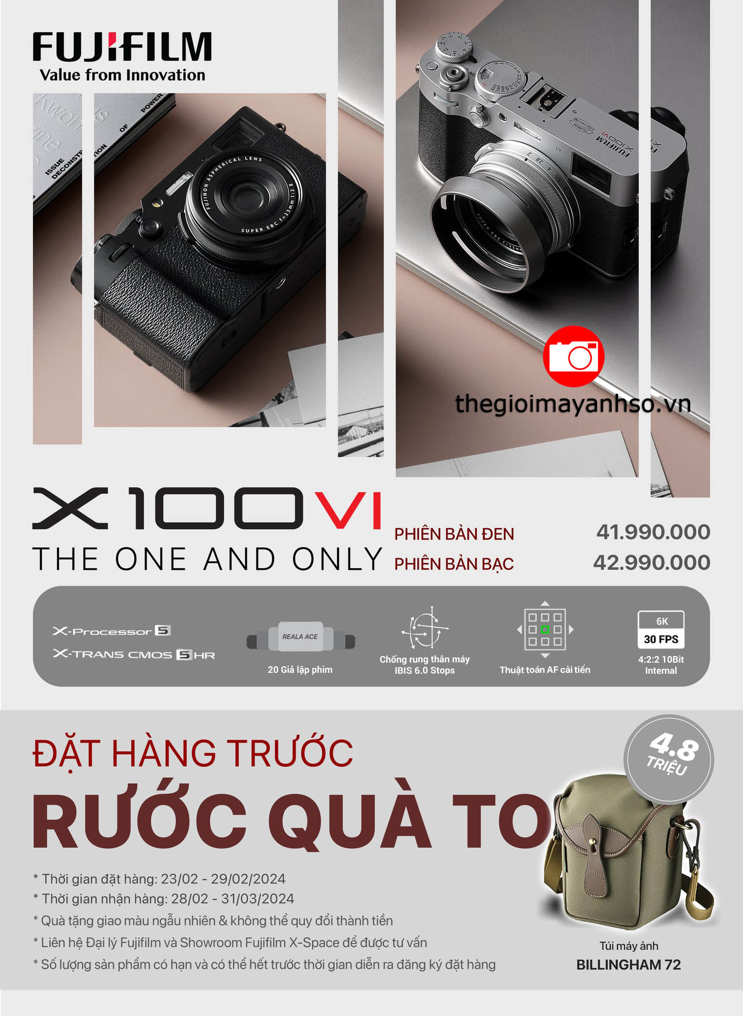 Nhanh tay đặt hàng trước chiếc máy ảnh siêu hot Fujifilm X100VI, số lượng cực kỳ giới hạn! Giá chính hãng: