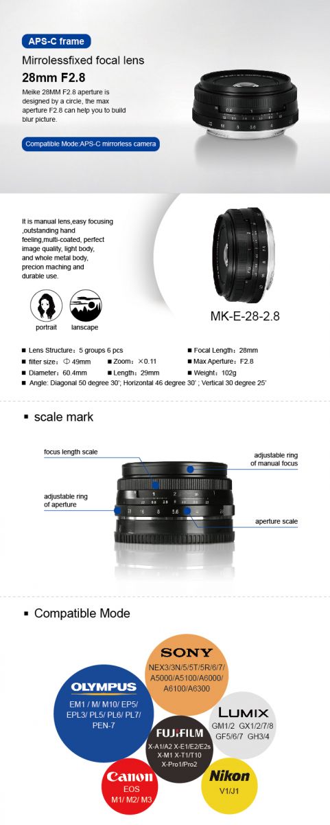 Ống kính Meike 28mm f2.8 (MF) for Fujifilm