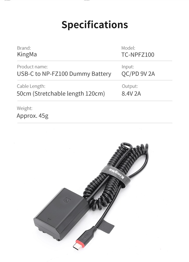 Pin Ảo Kingma Dummy FZ100 USB-C for Sony NP-FZ100