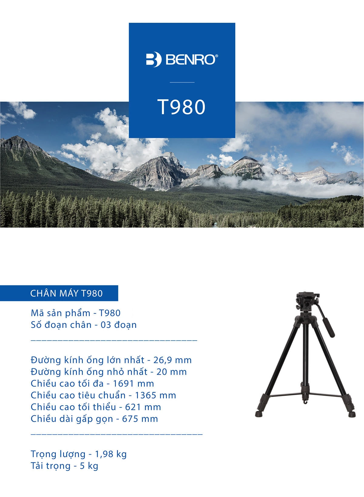 Chân máy Benro - T980 | Chính Hãng