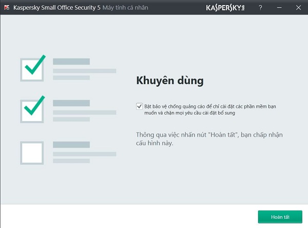 Kaspersky Small Office Security cài được trên máy chủ chia sẻ dữ liệu bản Kaspersky Internet Security thì không