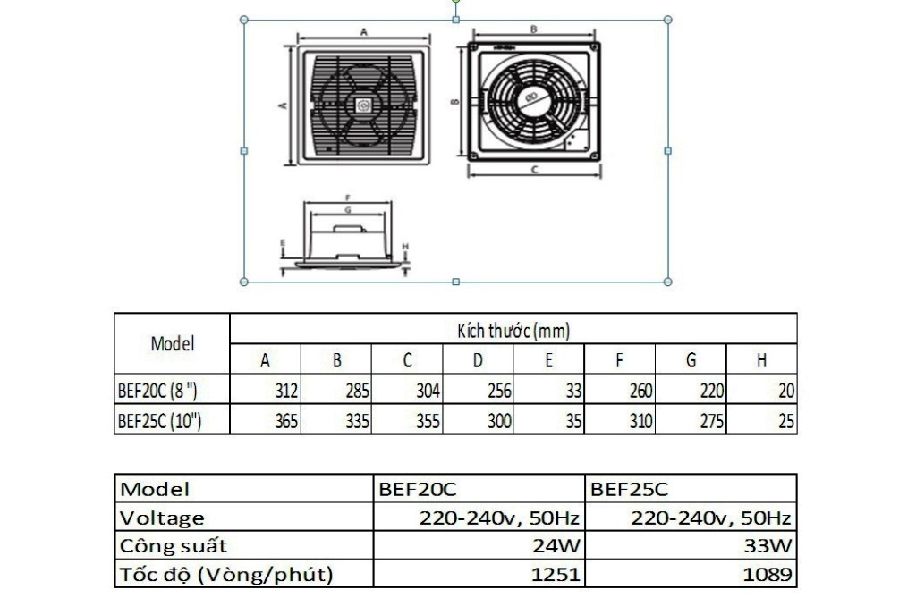 Quạt hút âm trần không nối ống Benny - BEF25C (10