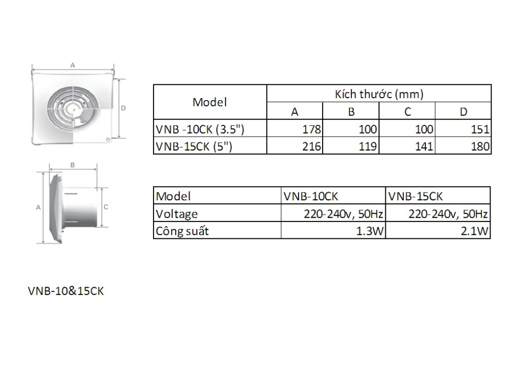 Quạt hút âm tường Whifa - VNB-10CK (3.5