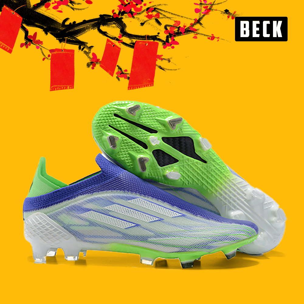 Giày Bóng Đá Adidas X Speedflow+ Siêu Nhẹ Xám Tím Gót Xanh Lá Không Dây FG