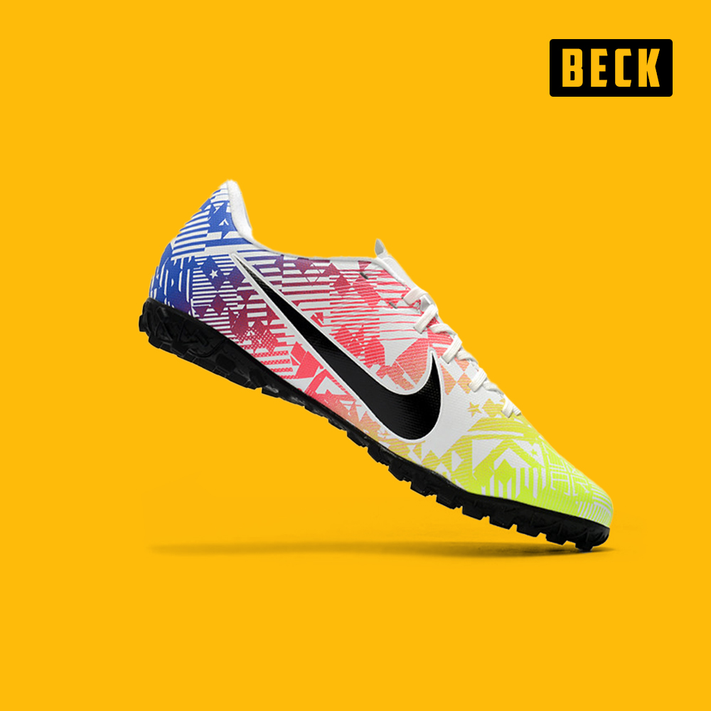 Giày Bóng Đá Nike Mercurial Vapor 13 Academy Neymar Nõn Chuối Đỏ Xanh Biển Vạch Đen TF