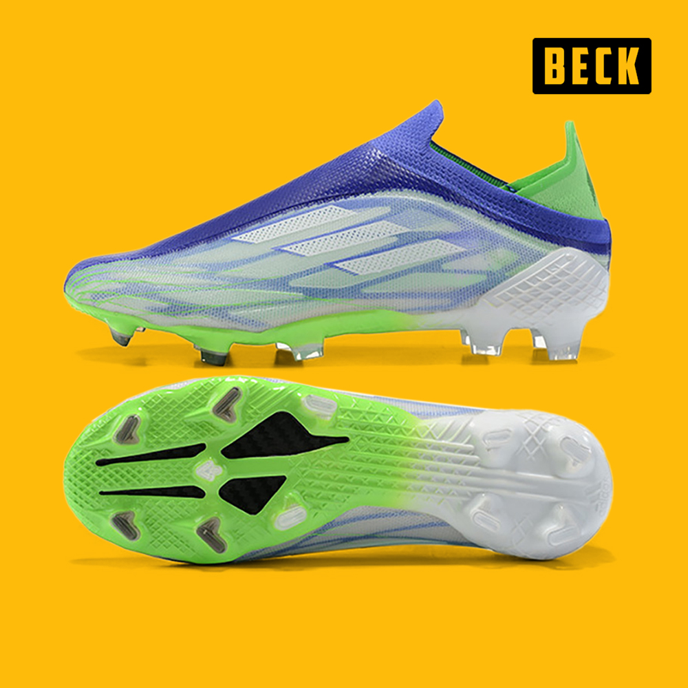 Giày Bóng Đá Adidas X Speedflow+ Siêu Nhẹ Xám Tím Gót Xanh Lá Không Dây FG