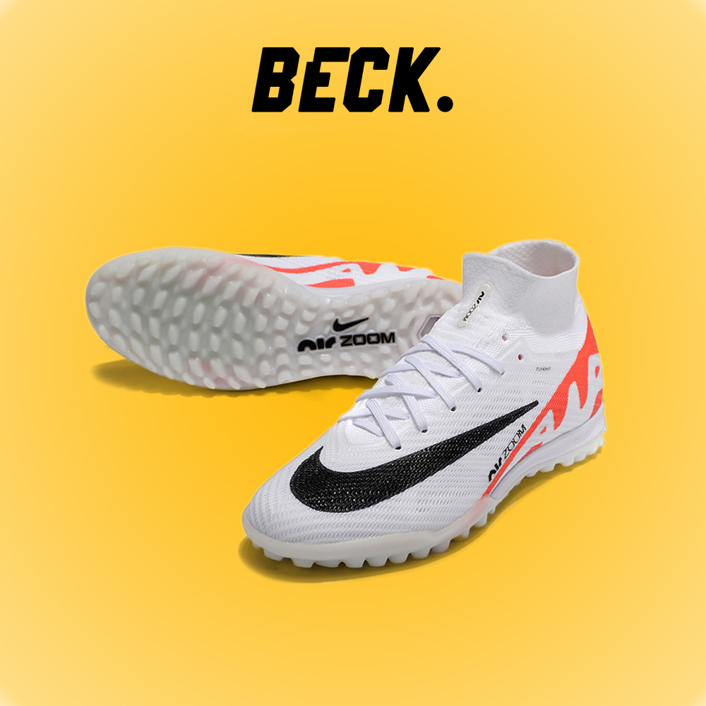 Giày Bóng Đá Trẻ Em TQ Nike Mercurial Superfly 9 Elite AIR Trắng Gót Đỏ Cam Cổ Cao TF
