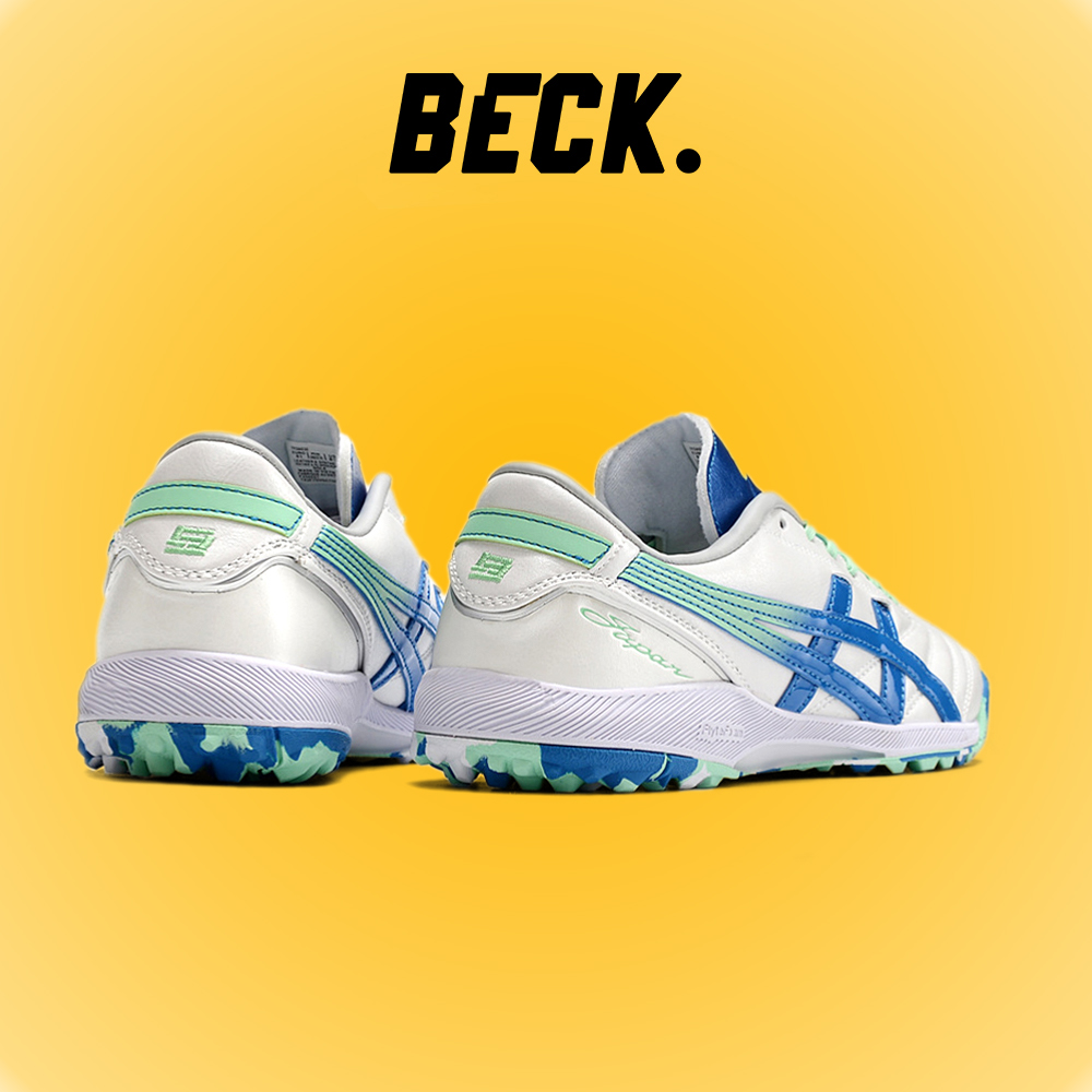 Giày Bóng Đá Asics C3 Trắng Vạch Xanh Biển Đế Rằn Ri TF