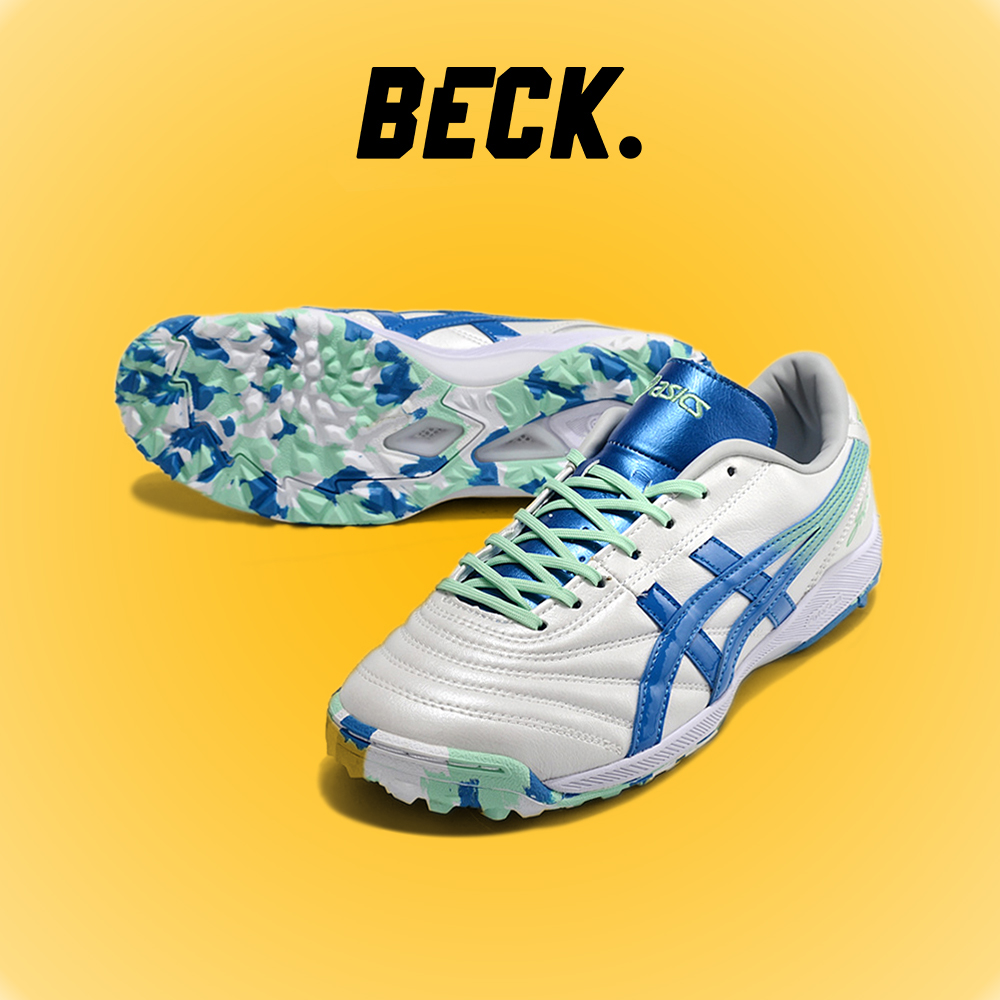 Giày Bóng Đá Asics C3 Trắng Vạch Xanh Biển Đế Rằn Ri TF