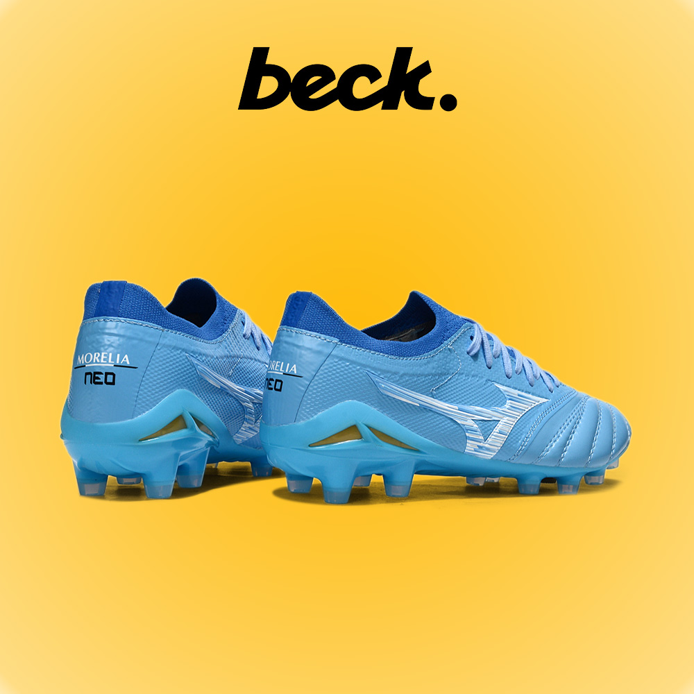 Giày Bóng Đá Mizuno Neo 4 Elite Xanh Biển Vạch Trắng Lưỡi Gà Liền FG