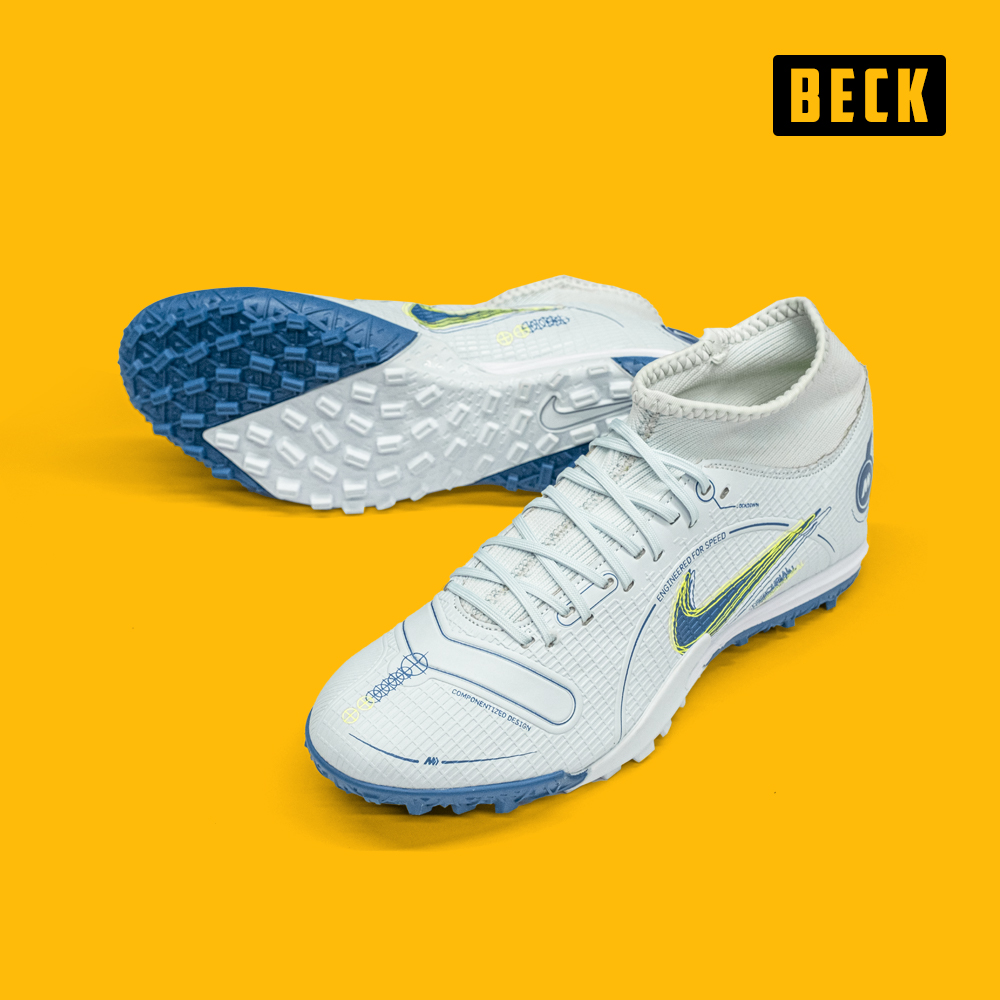 Giày Bóng Đá TQ Nike Mercurial Superfly 8 Academy Trắng Xám Vạch Xanh Cổ Cao TF