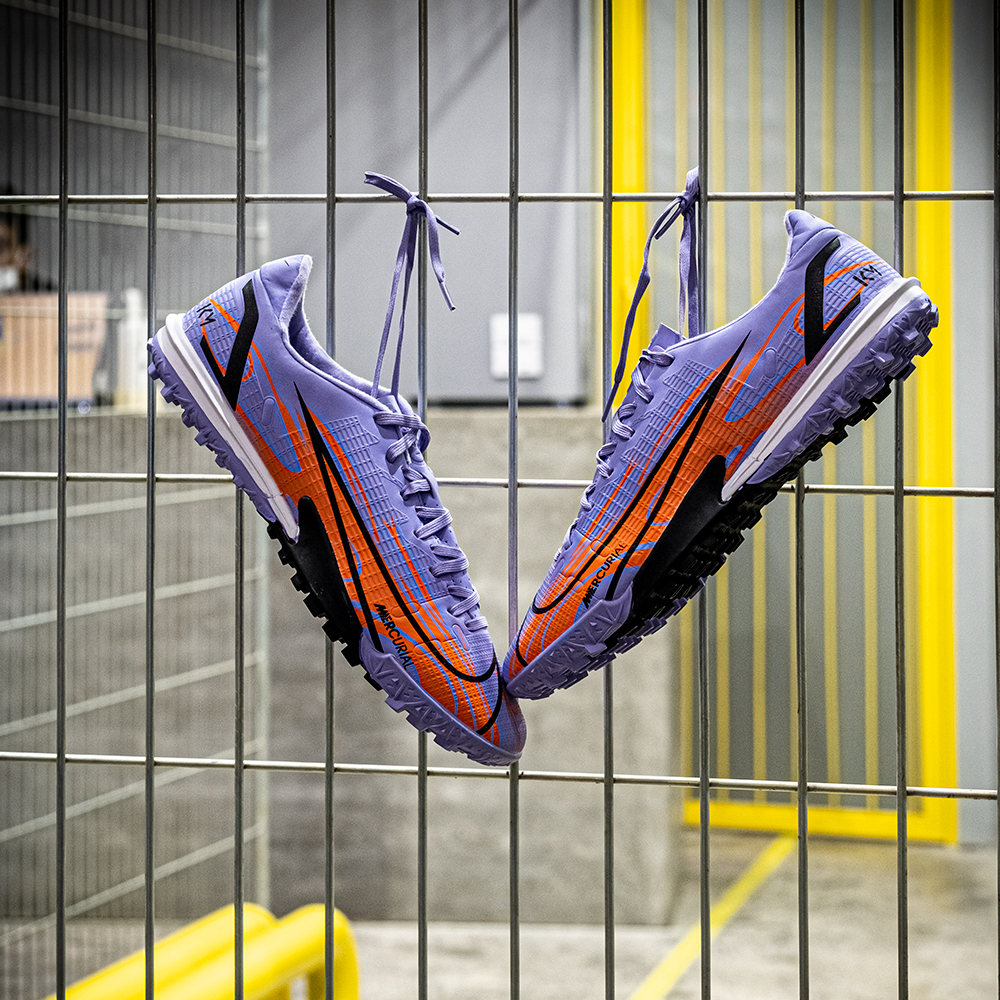 Giày Bóng Đá Nike Mercurial Vapor 14 Academy Mbappe Tím Cam Vạch Đen V2 TF