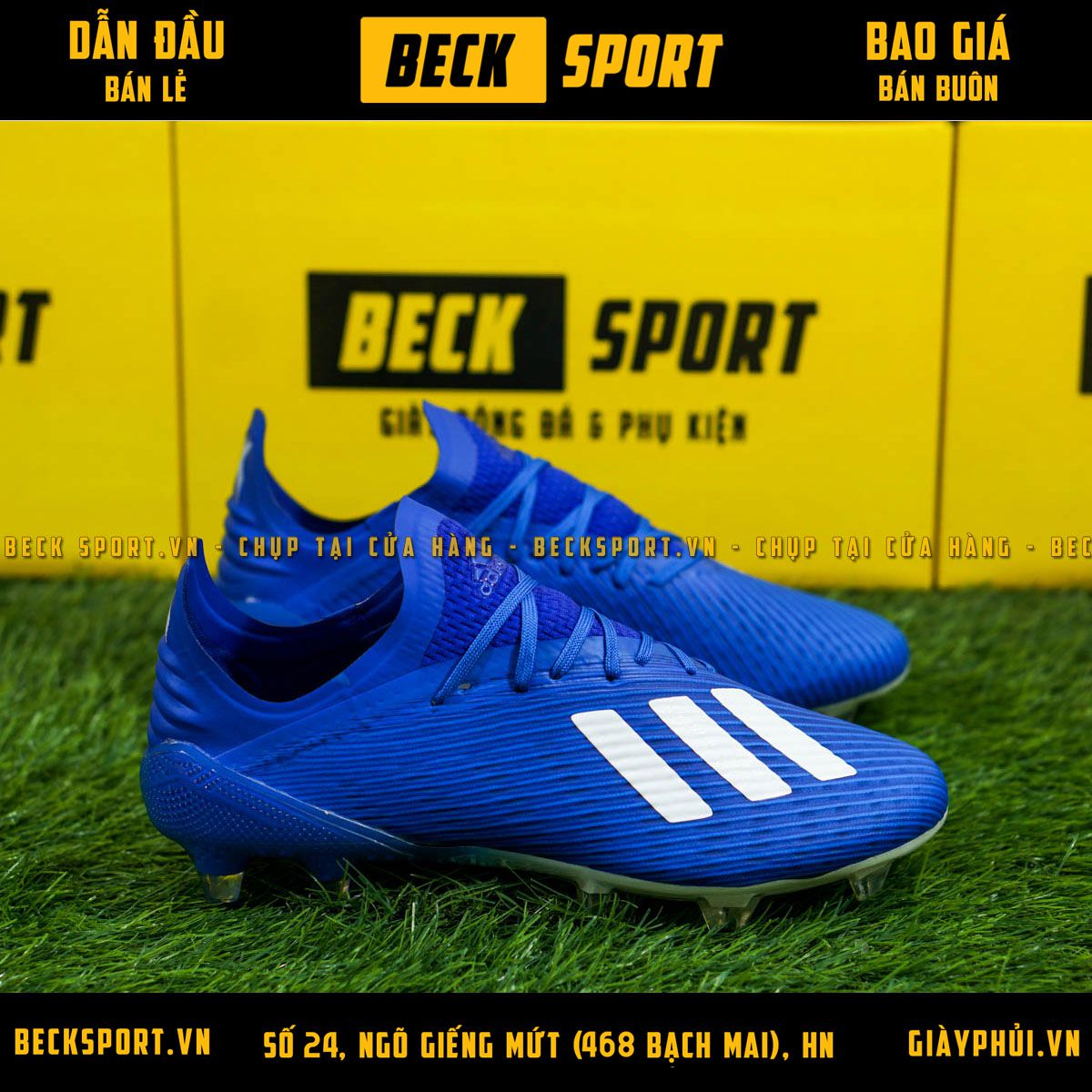 Giày Bóng Đá Adidas X 19.1 Xanh Biển Vạch Trắng FG