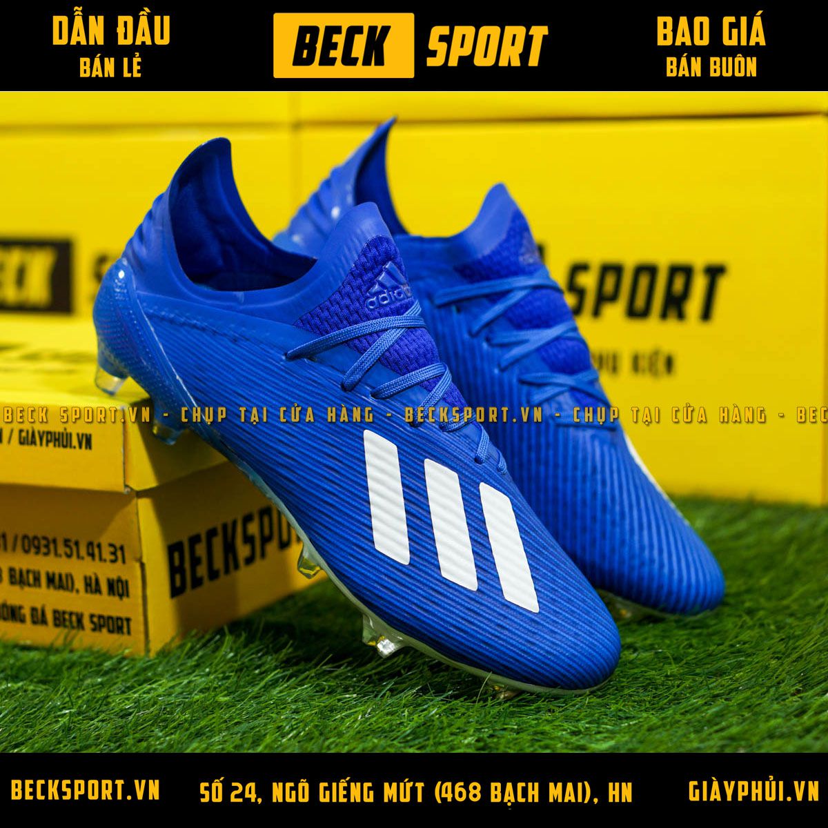 Giày Bóng Đá Adidas X 19.1 Xanh Biển Vạch Trắng FG