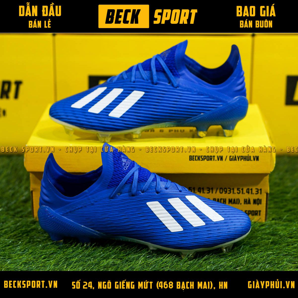 Giày Bóng Đá Adidas X 19.1 Xanh Biển Vạch Trắng FG