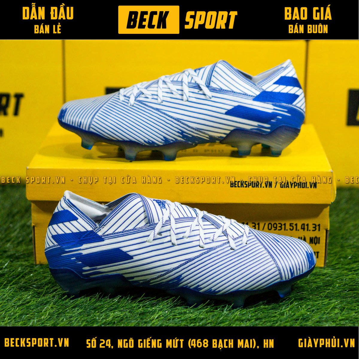 Giày Bóng Đá Adidas Nemeziz 19.1 Trắng Vạch Xanh Than FG