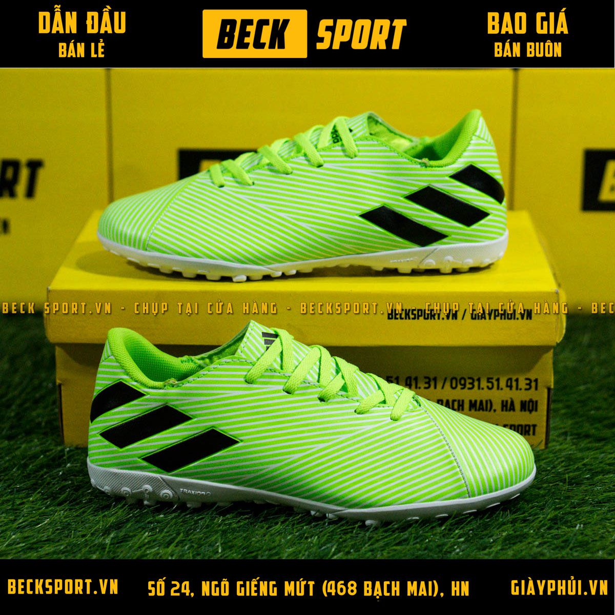 Giày Bóng Đá Adidas Nemeziz 19.4 Xanh Lá Vạch Đen TF