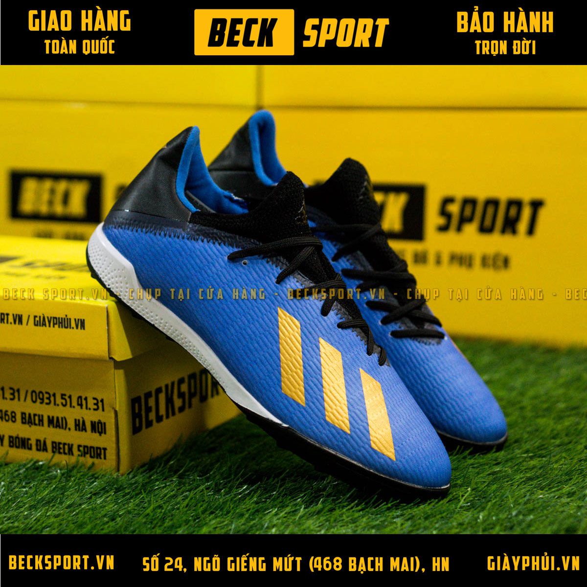 Giày Bóng Đá Adidas X 19.3 Xanh Biển Vạch Đồng Đế Đen TF