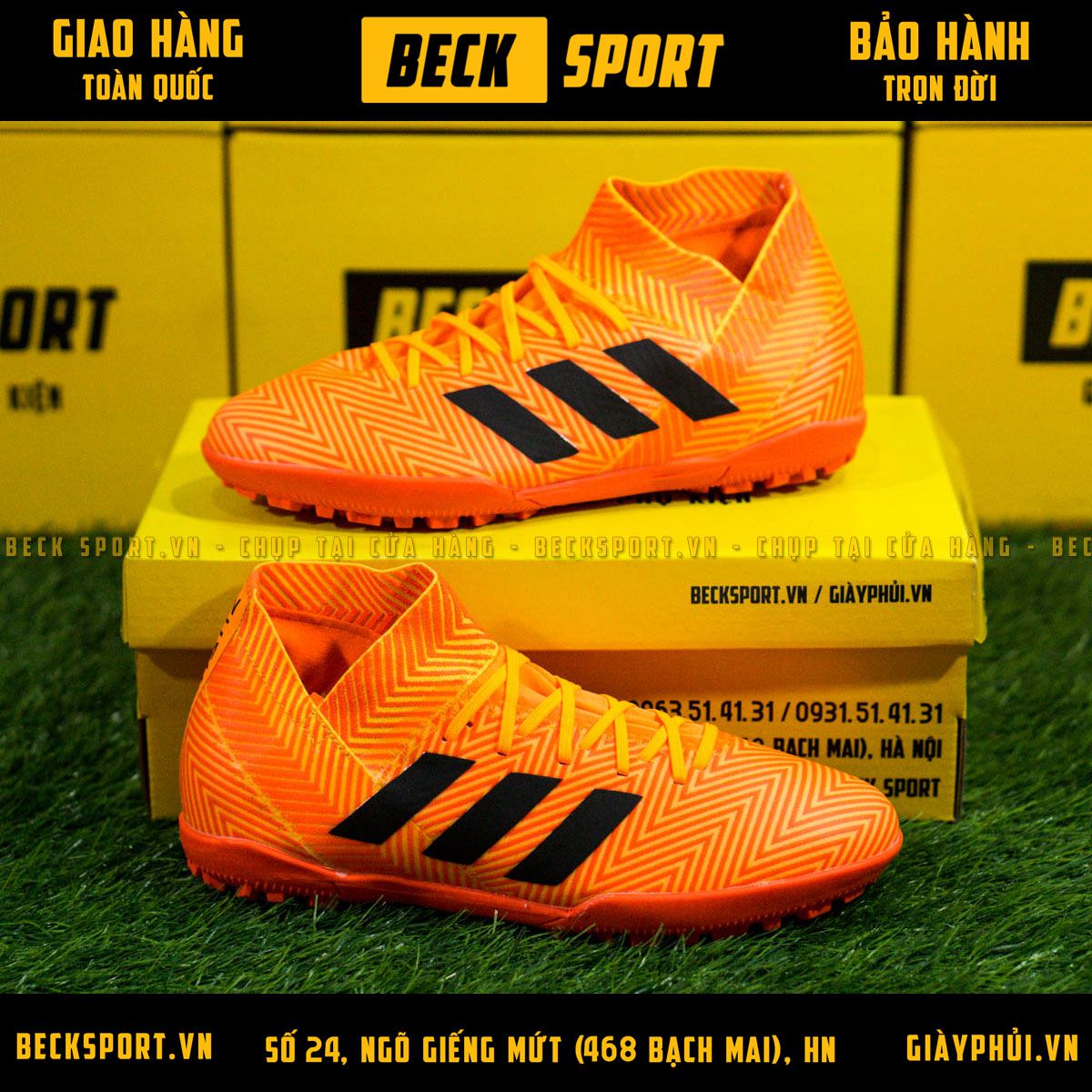 Giày Bóng Đá Adidas Nemeziz 18.3 Cam Vạch Đen Cổ Chéo TF