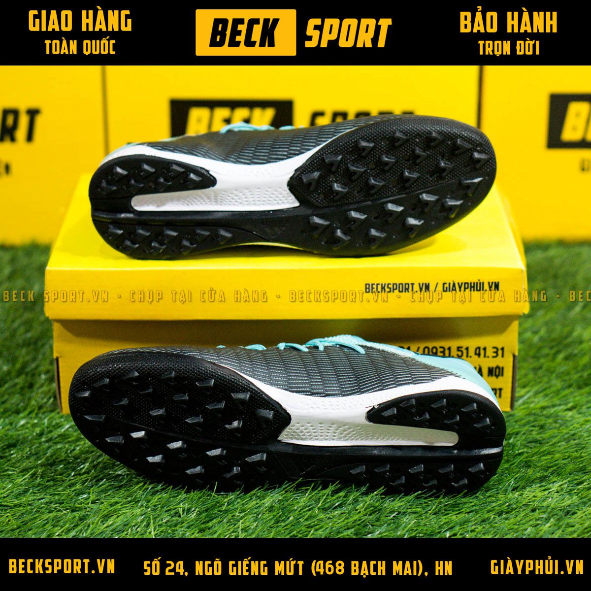 Giày Bóng Đá Adidas X 19.3 Đen Vạch Trắng Cổ Xanh TF