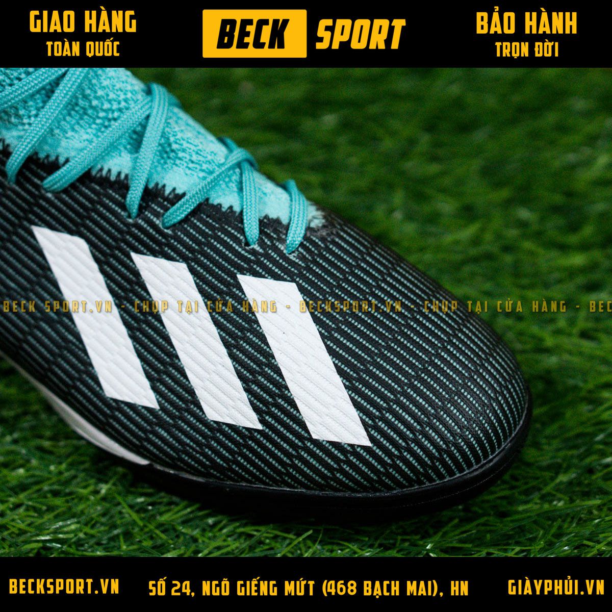 Giày Bóng Đá Adidas X 19.3 Đen Vạch Trắng Cổ Xanh TF