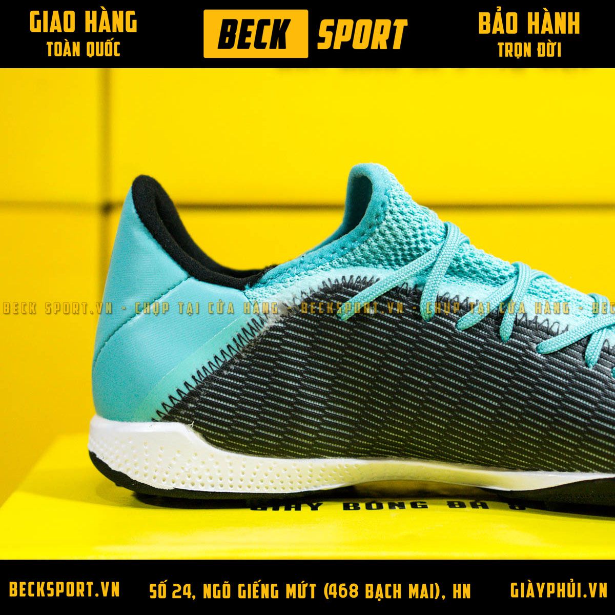 Giày Bóng Đá Adidas X 19.3 Đen Vạch Trắng Cổ Xanh TF