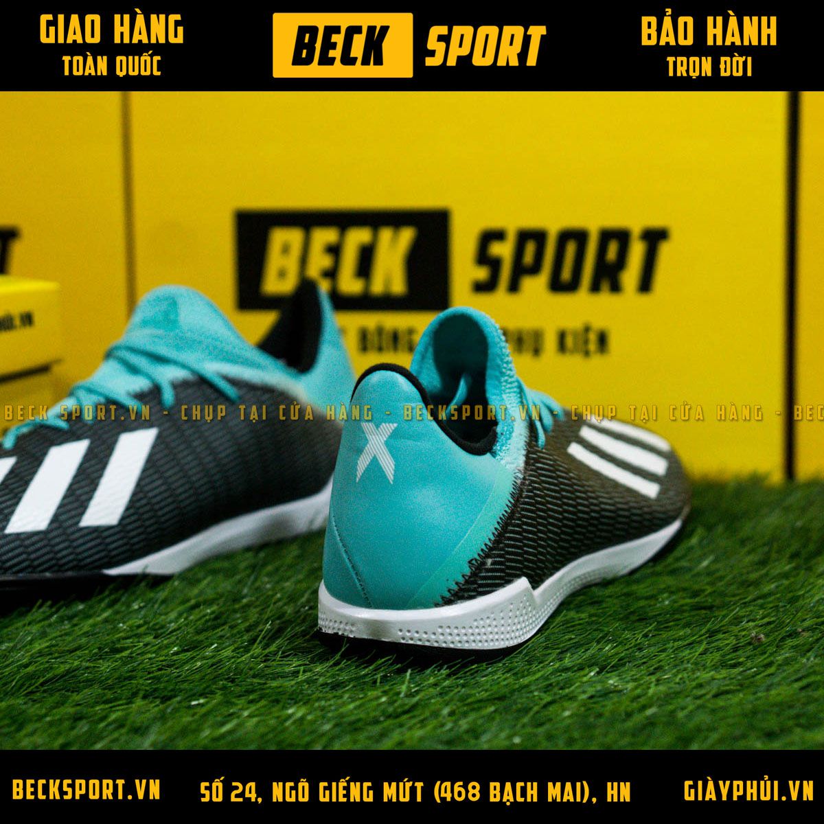 Giày Bóng Đá Adidas X 19.3 Đen Vạch Trắng Cổ Xanh TF